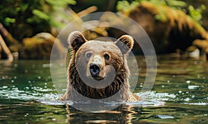 Bear bathing in a river cool water
