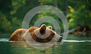 Bear bathing in a river cool water