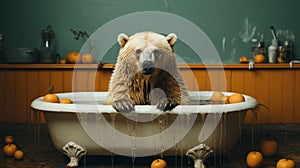 Horror Academia Surrealist Bear In Bathtub photo