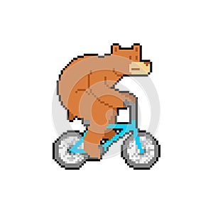 Bear on bicycle pixel art. pixelated Beast is riding bicycle. 8 bit Cartoon childrens illustration