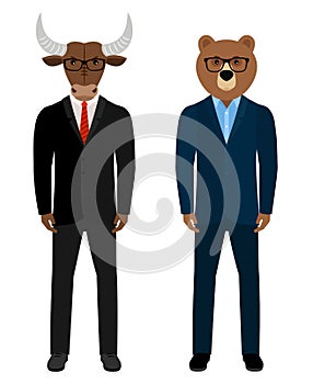 Bear and bull businessmen traders