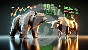 A Bear and Bull Facing Each Other in Front of a Stock Chart. Concept Market Volatility