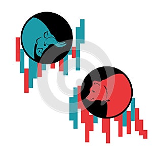 Bear and bull vector logo. Players on Exchange. Bulls and bears traders on a stock market. Vector.