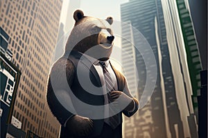 Bear business man, stock market, financial investments, Generative Ai