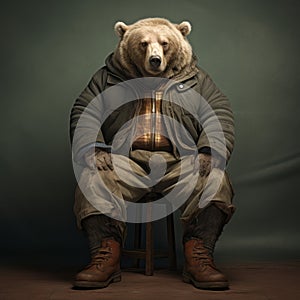 Photographically Detailed Portrait Of A Bear Sitting On A Chair