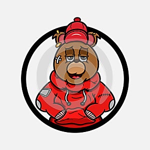 Bear Cartoon Cirlcle Logo With Hoodie Shirts.