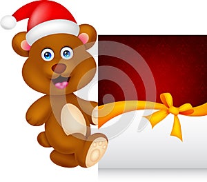 Bear cartoon xmas with greeting card