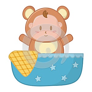 Bear costume in a cradle