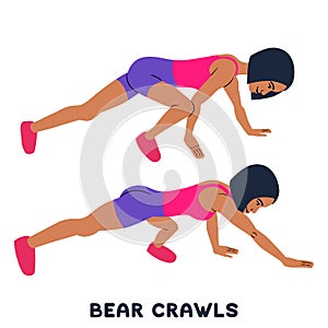 Bear crawls. Sport exersice. Silhouettes of woman doing exercise. Workout, training photo