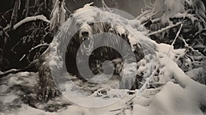 Frozen Bear: A Hyper-realistic Black And White Photograph photo