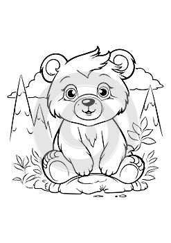 bear cub vector, bear cub illustration for kids, eps file, iso size coloring book