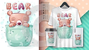 Bear in cup - poster and merchandising.