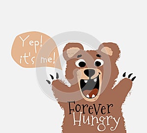 Bear cute and funny dude t-shirt print. Forest friends kids design, wild animal nursery poster