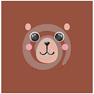 Bear Cute portrait square smiley head cartoon round shape animal face avatar, isolated vector icon illustration. Flat