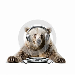 Bear Deejay On White Background