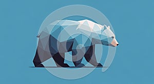 The bear is depicted walking against a solid blue background
