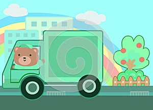 The Bear driving truck to deliverly service cartoon style.