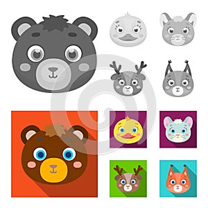 Bear, duck, mouse, deer. Animal muzzle set collection icons in monochrome,flat style vector symbol stock illustration