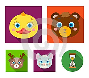 Bear, duck, mouse, deer. Animal`s muzzle set collection icons in flat style vector symbol stock illustration web.