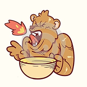 Bear eating hot food