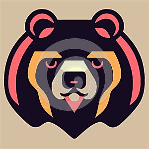 Bear face vector illustration. Pop art animal wild chimp head, creative character mascot logo symmetry design. Bright neon colors