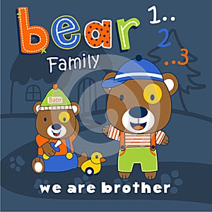 Bear family in the garden funny animal cartoon,vector illustration