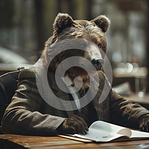 The bear in a financial planning workshop wearing an analytical suit emphasizing longterm investment safety photo