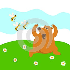 The bear flees from bees vector illustration