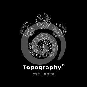 Bear footprint logo of topographic line map. Wood rings, vector line pattern of shape countour. Outline pattern for