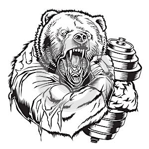 Bear Gym Dumbell black angry vector