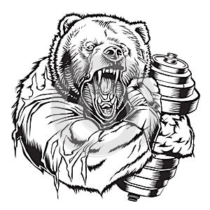 Bear Gym Dumbell black angry vector photo