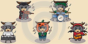 Vector illustration of Bear Halloween set music band