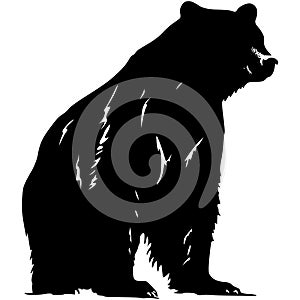 Bear Hand drawn Silhouette . Vector isolated on white graphic element. Wild animal symbol. Retro print design.