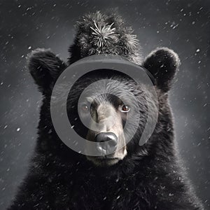Bear with hat, close-up, portrait. generative AI.