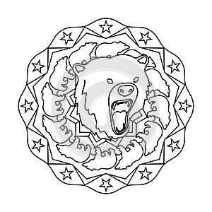 Bear head circle vector mandala coloring book