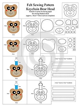 Bear head flat felt paper cut sew template CM