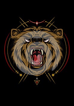 BEAR HEAD ILLUSTRATION, angry bear mascot