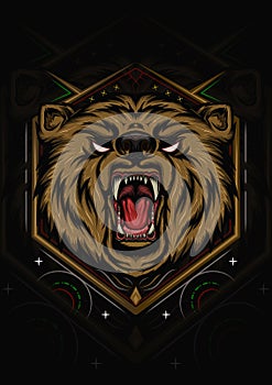 BEAR HEAD ILLUSTRATION WITH ANGRY FACE