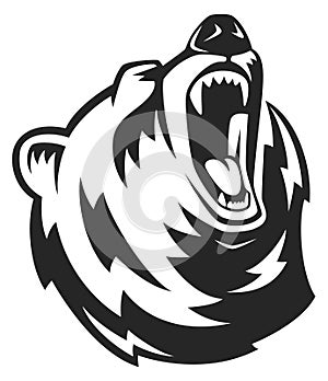 Bear head logo. Agressive animal black icon