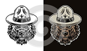 Bear head in scout hat two styles vector objects
