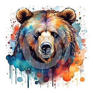 Bear head for Sublimation Printing, Bear T-shirt Design Clipart, DTF DTG Printing, Animal head painting, Illustration, Generative