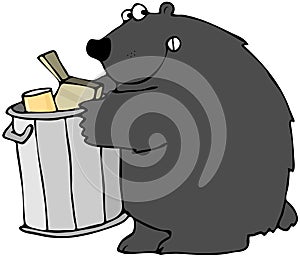 Bear Holding A Garbage Can