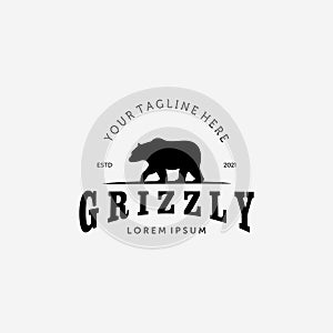 Bear Hunter Logo Vector Design Illustration Vintage, Grizzly Bear, Polar Bear, Black Bear