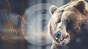 Bear icon on stock market chart, signifying market decline.