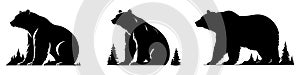 Bear icons set. Bear silhouettes. Black symbols of bear