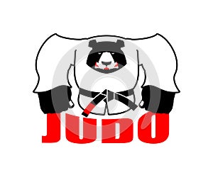 Bear in judo kimono. Karate grizzly mascot. Angry sport animal