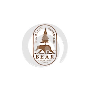 Bear logo for Vintage Badge of Adventure Travel, Forest Hill Camp logo design