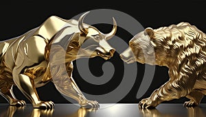Bear Market and Bull Market Concept - Golden Bear and Bull - Generative Ai