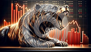 bear market concept with red stock chart down fall, stock market, investment business, money losing