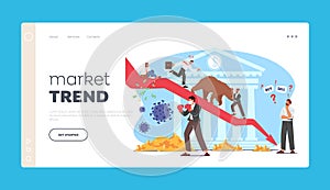 Bear Market Trend at Covid Pandemic Landing Page Template. Stock Panic Sell due to Epidemic. Business Characters Fight